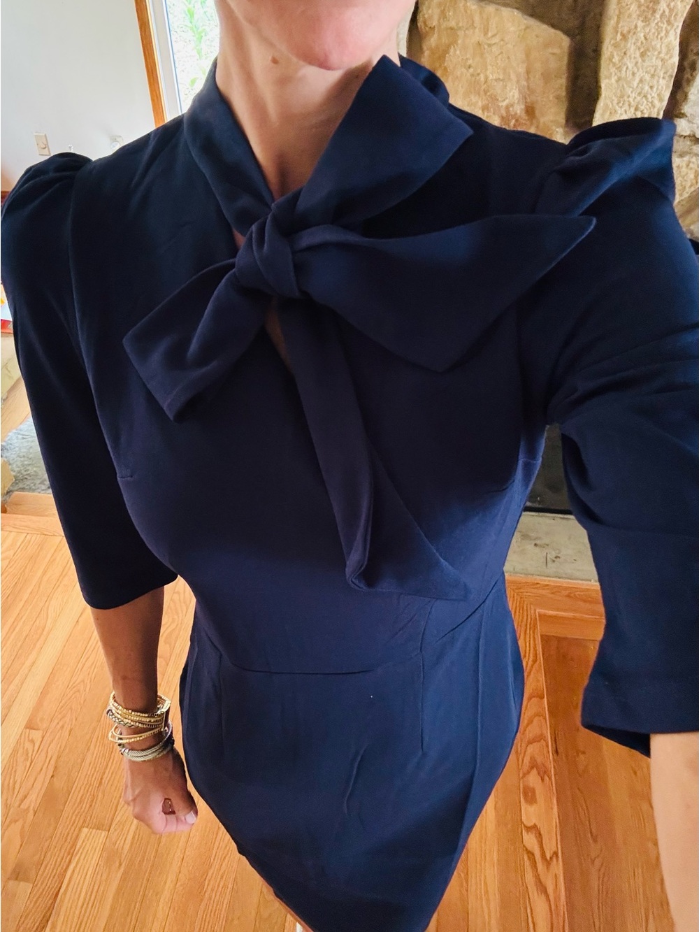 NWT Navy Bow Neck Vintage Midi Pencil Dress | Office Wedding Guest Small